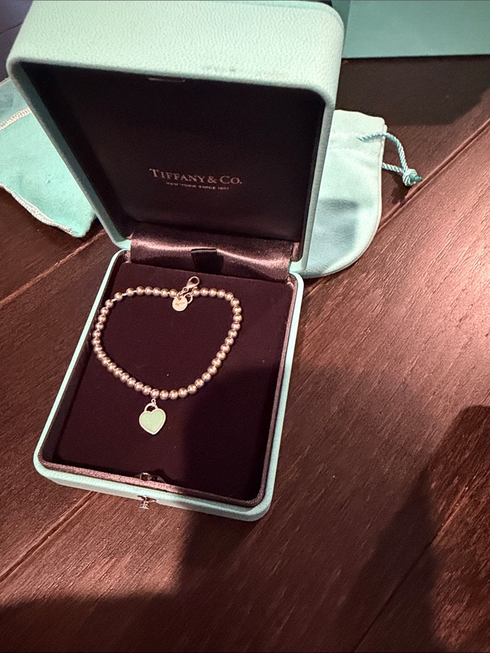 Tiffany & Co. Sterling Silver Bead Bracelet with Heart Charm - Silver